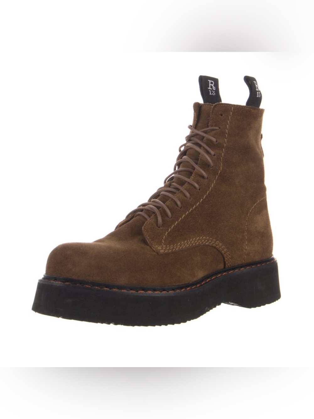 R13 Brown Suede Lace-Up High-Top Boot